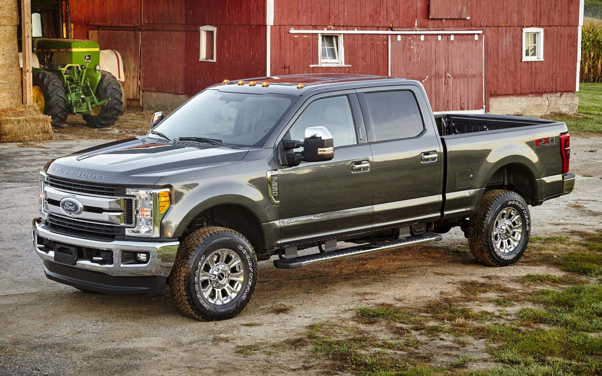 The 2018 Ford Super Duty F-250 Is Parked In Front Of A Barn Background