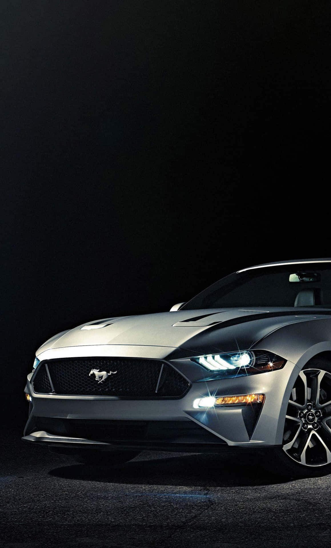 The 2019 Ford Mustang Is Shown In A Dark Room Background