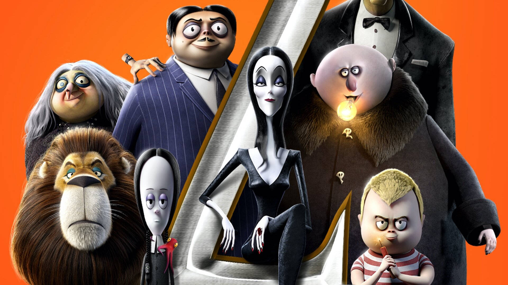 The Addams Family 2 Characters Orange Background Close-up