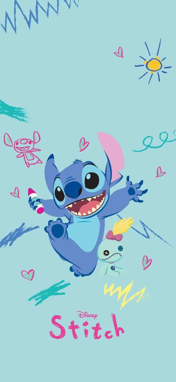 The Adorable Stich With Pen Background