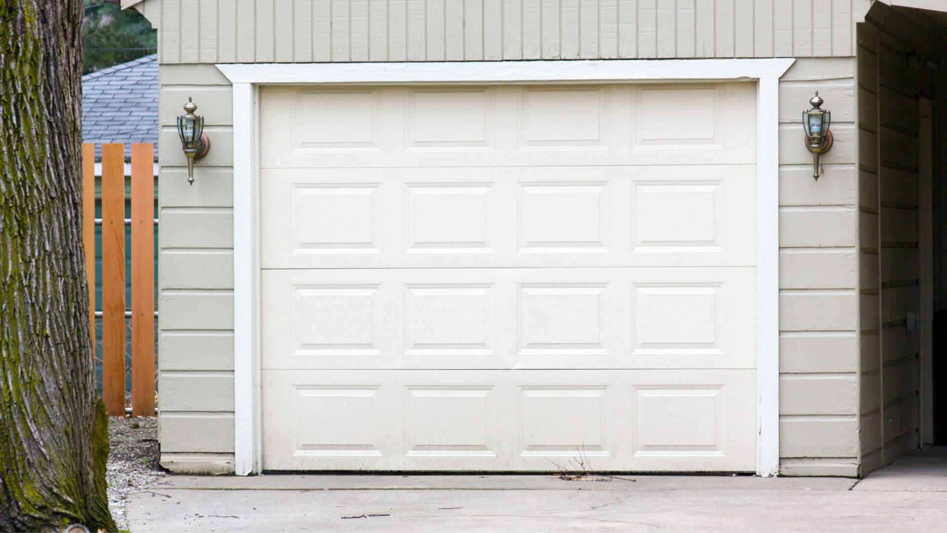 The Aesthetic Of A Neat, Closed Garage Door In White. Background