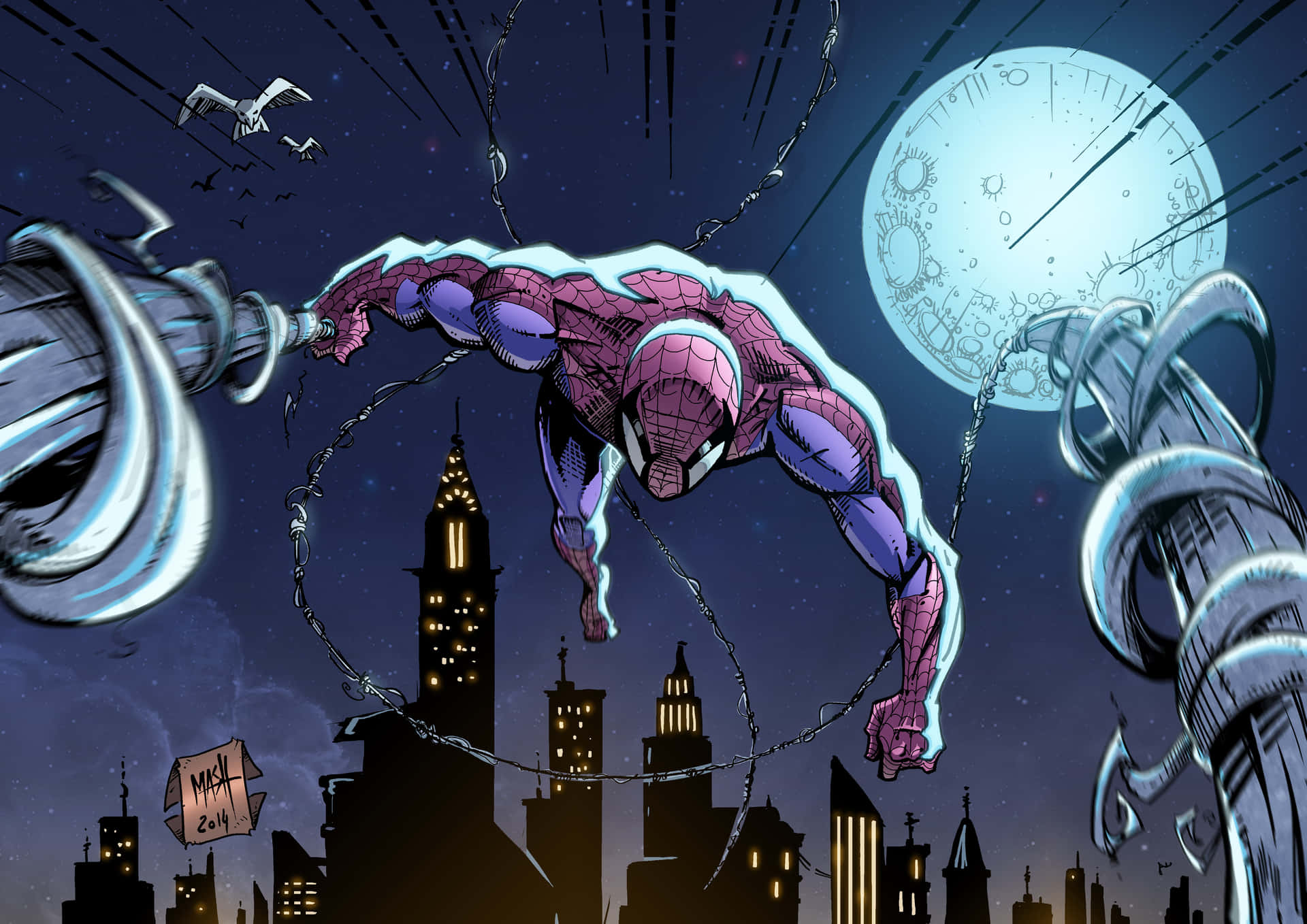 The Amazing Spider Man Swings Through The City To Defeat Villains Background