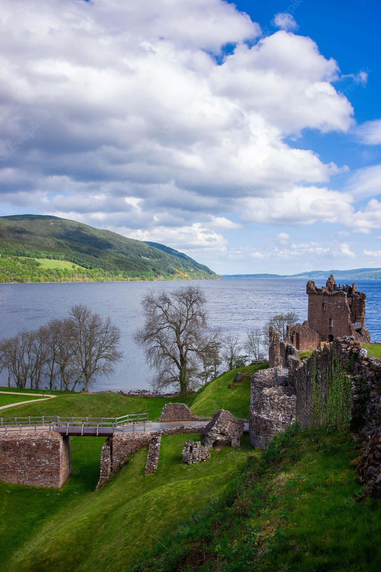 The Ancient Ruins Overlooking The Mystical Loch Ness Background