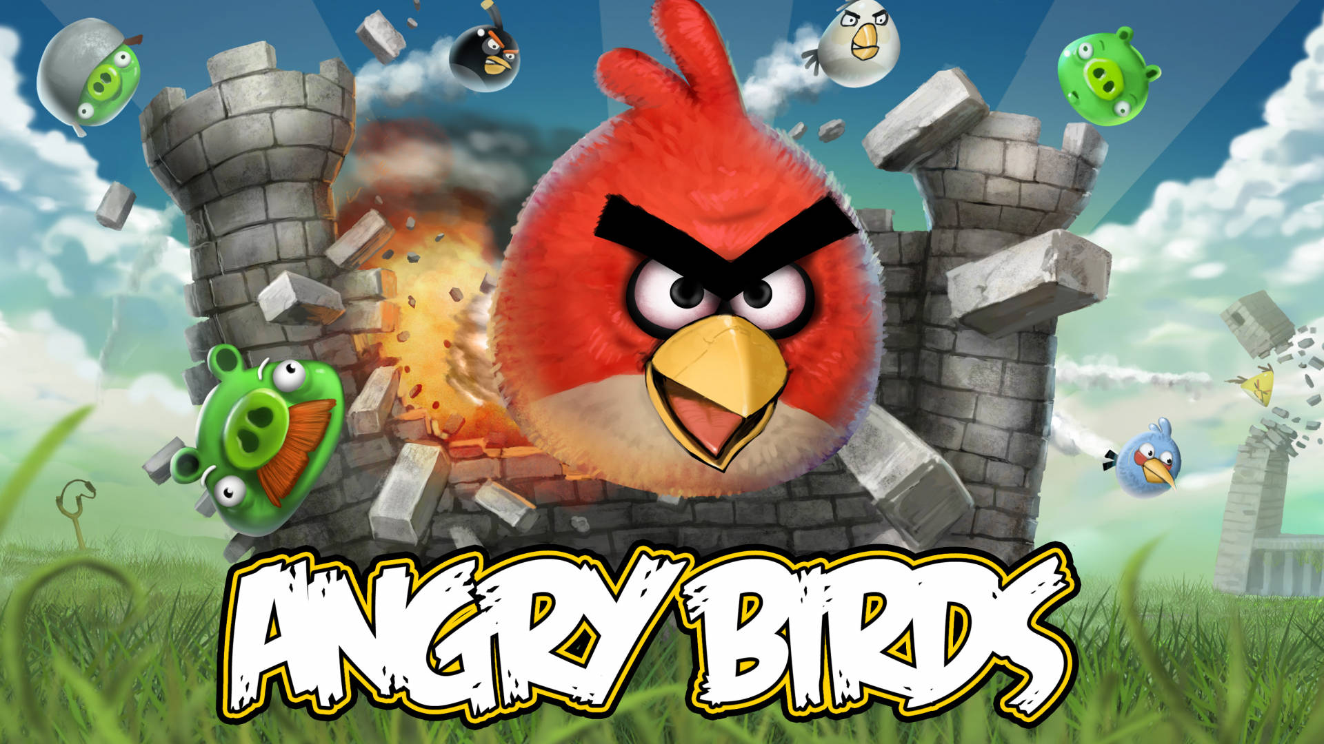 The Angry Birds Movie Red Attcking A Castle Background