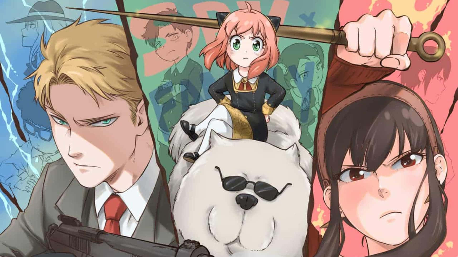 The Anime Characters Are Holding Swords And A Dog Background