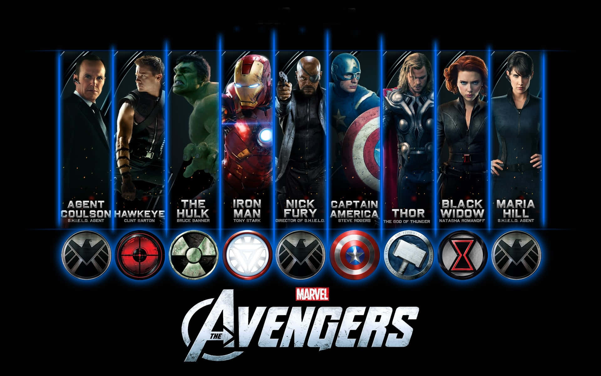 The Avengers Logo With All The Characters Background