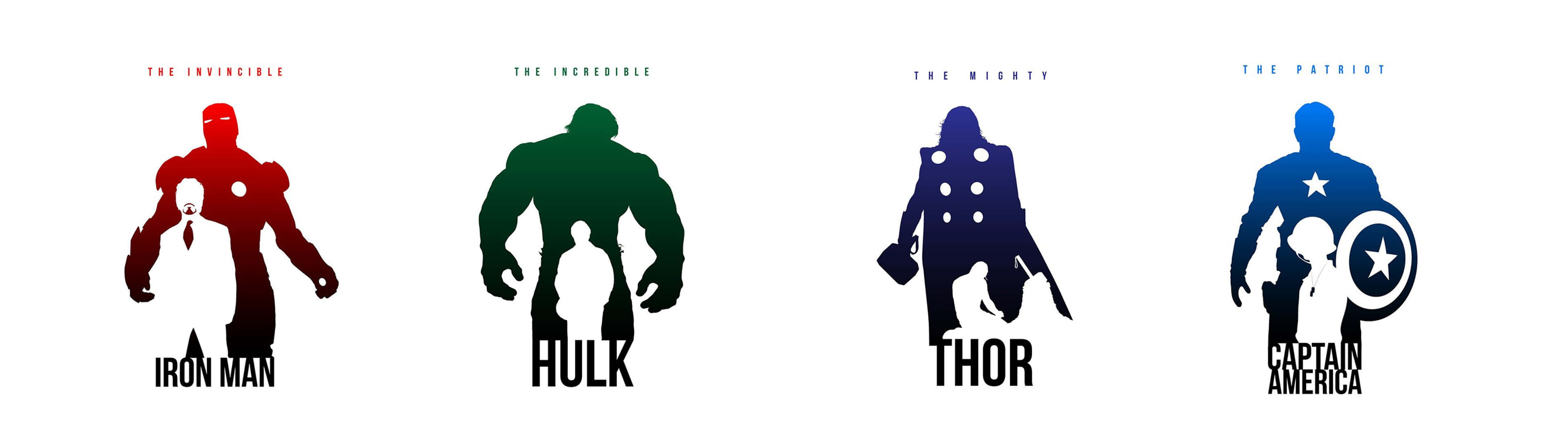 The Avengers Silhouettes In Different Colors Background