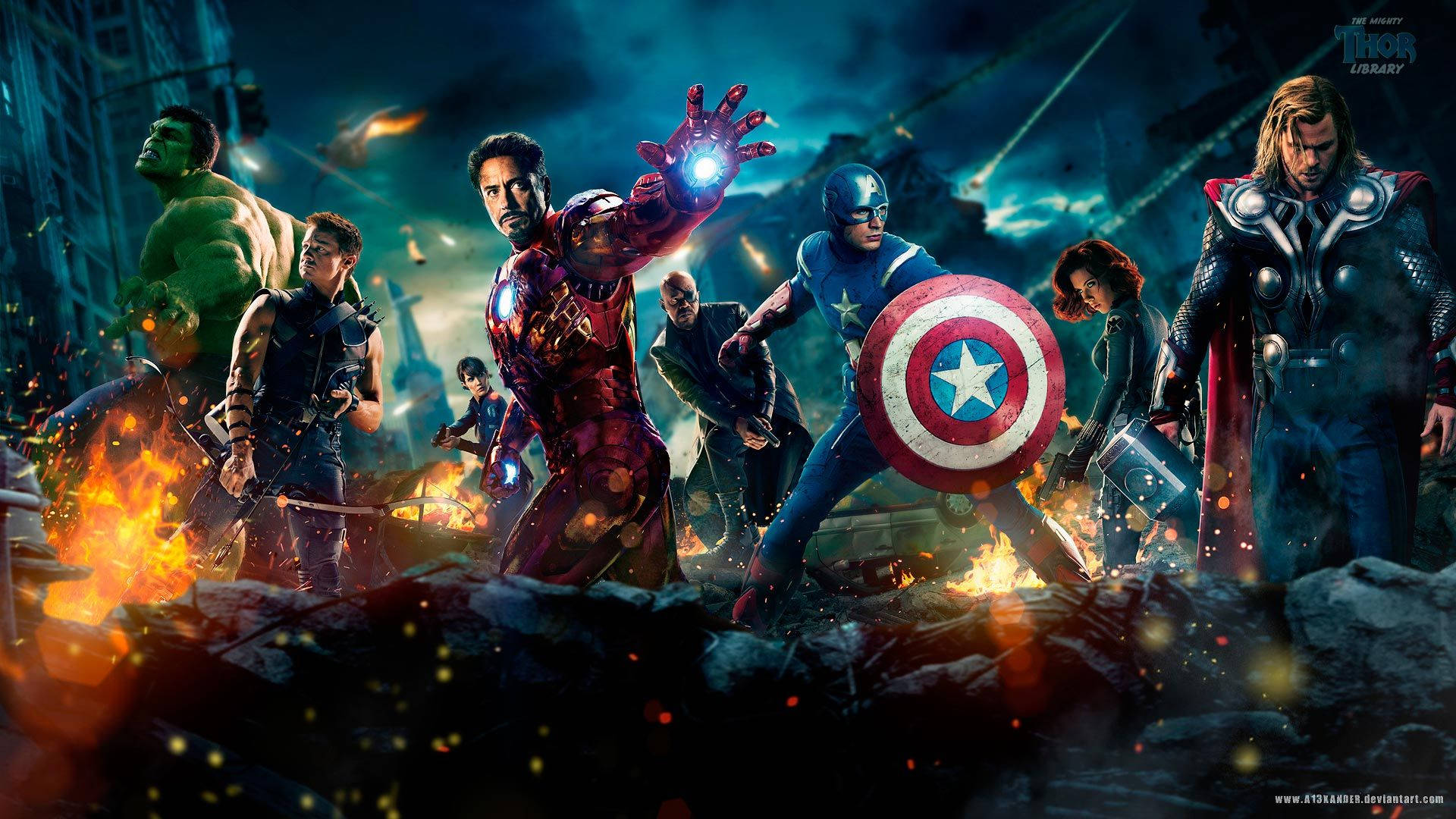The Avengers With Captain America Background