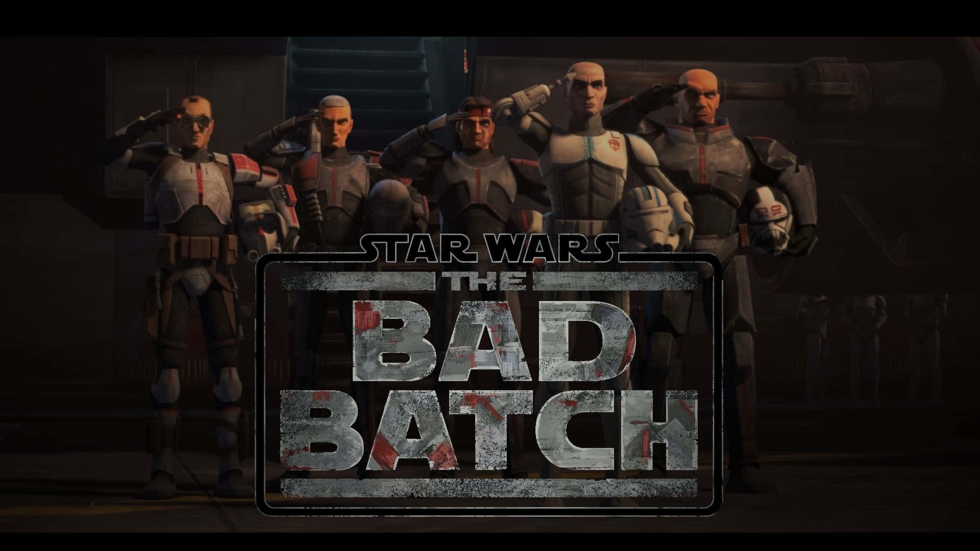 The Bad Batch Logo With A Group Of People Standing In Front Of It Background