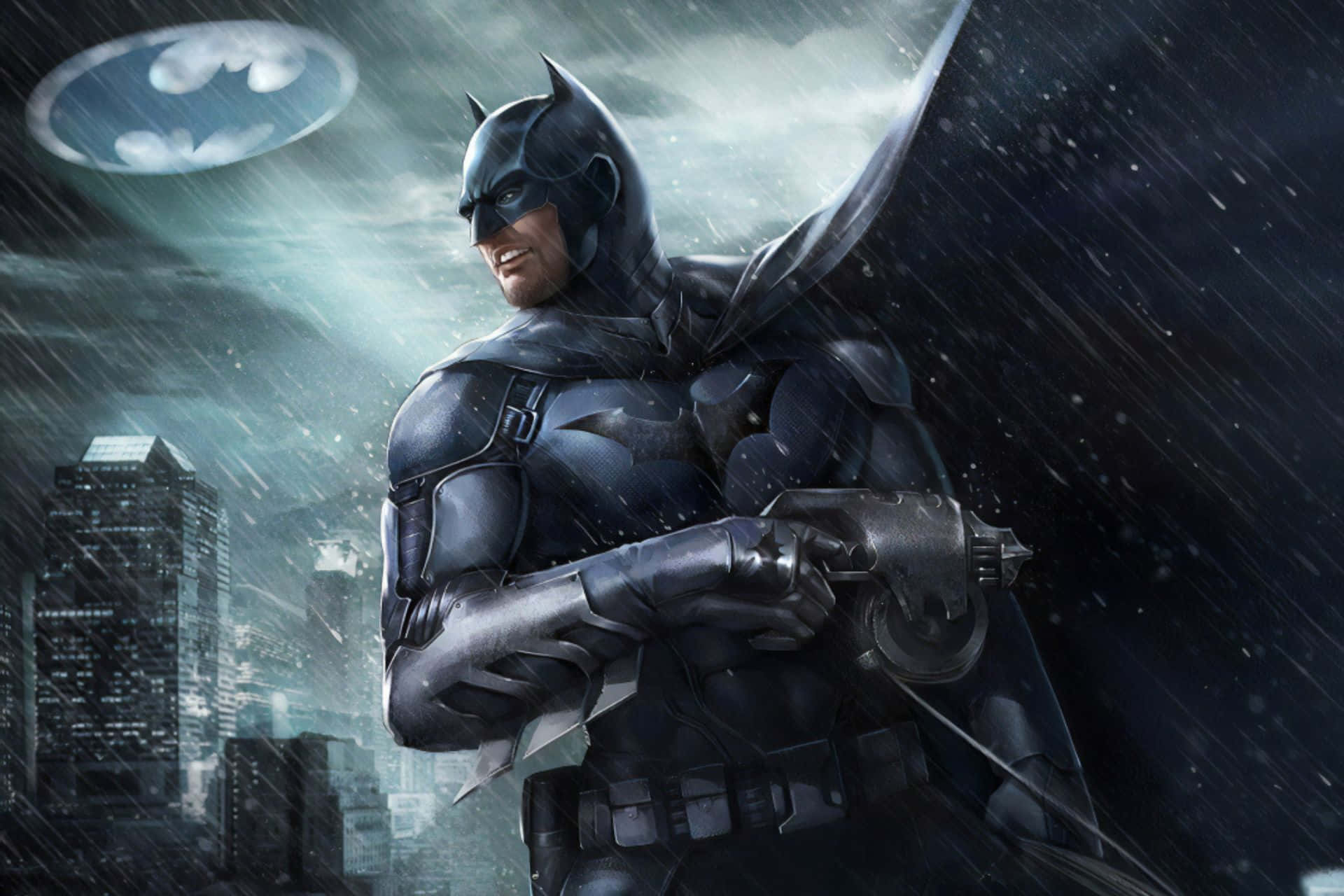 The Bat Signal Lights Up Gotham Sky Background