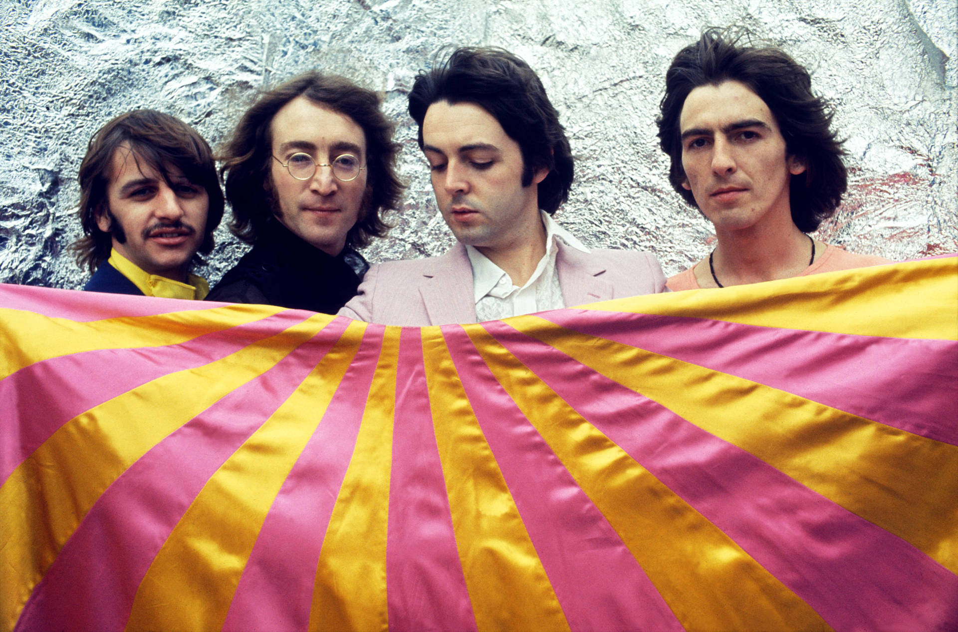 The Beatles With Flag Background