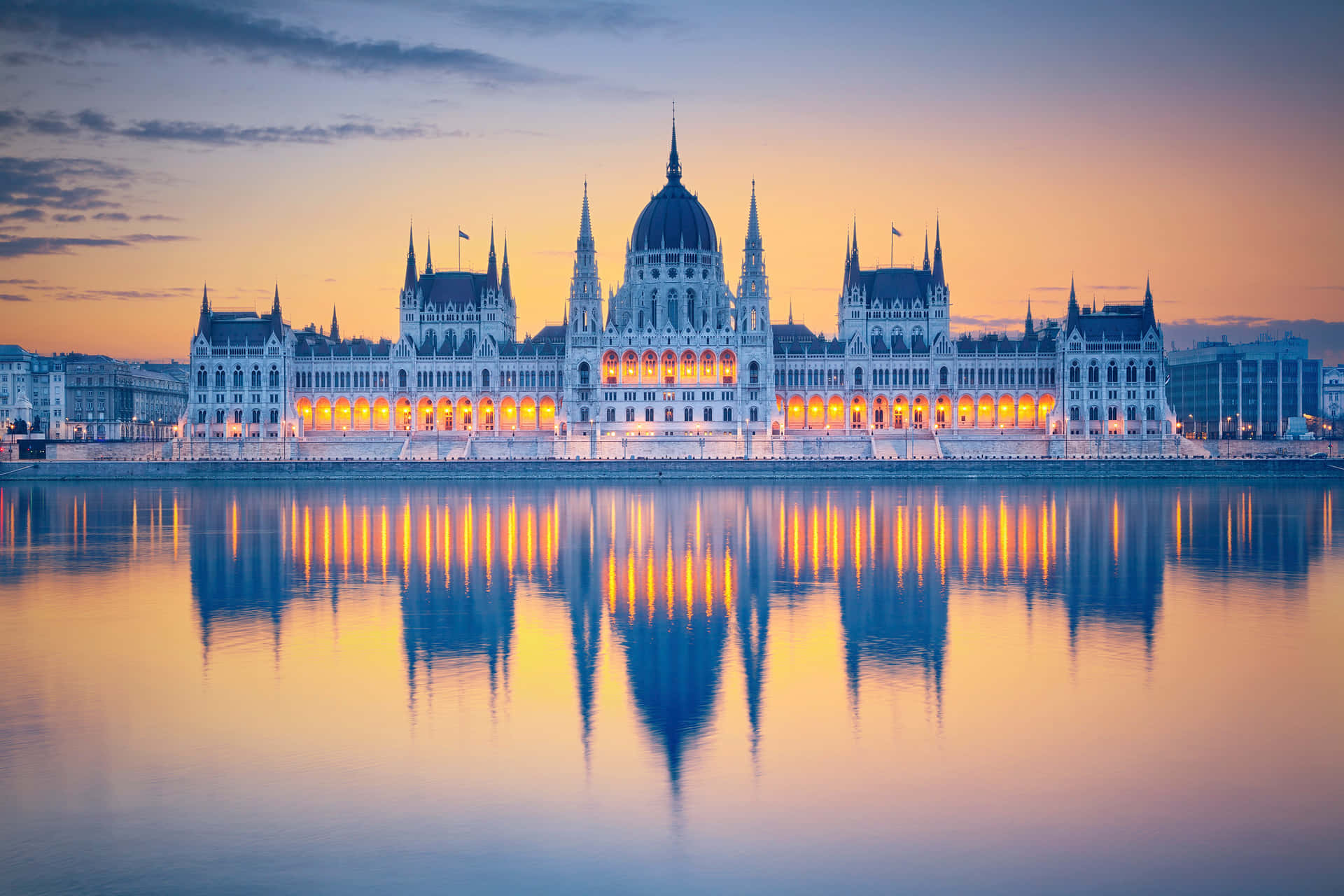 The Beautiful Hungarian Parliament Buildings During Sunset. Background