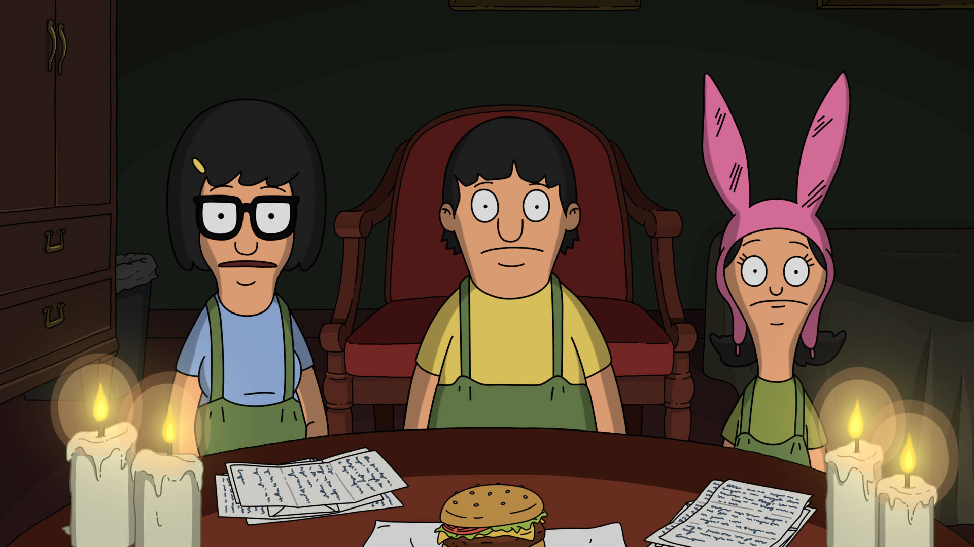 The Belcher Children: Tina, Gene, And Louise Holding Candles. Background