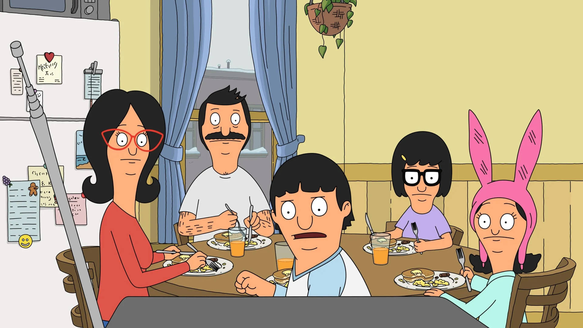 The Belcher Family Enjoying A Meal Together At Bob's Burgers Background