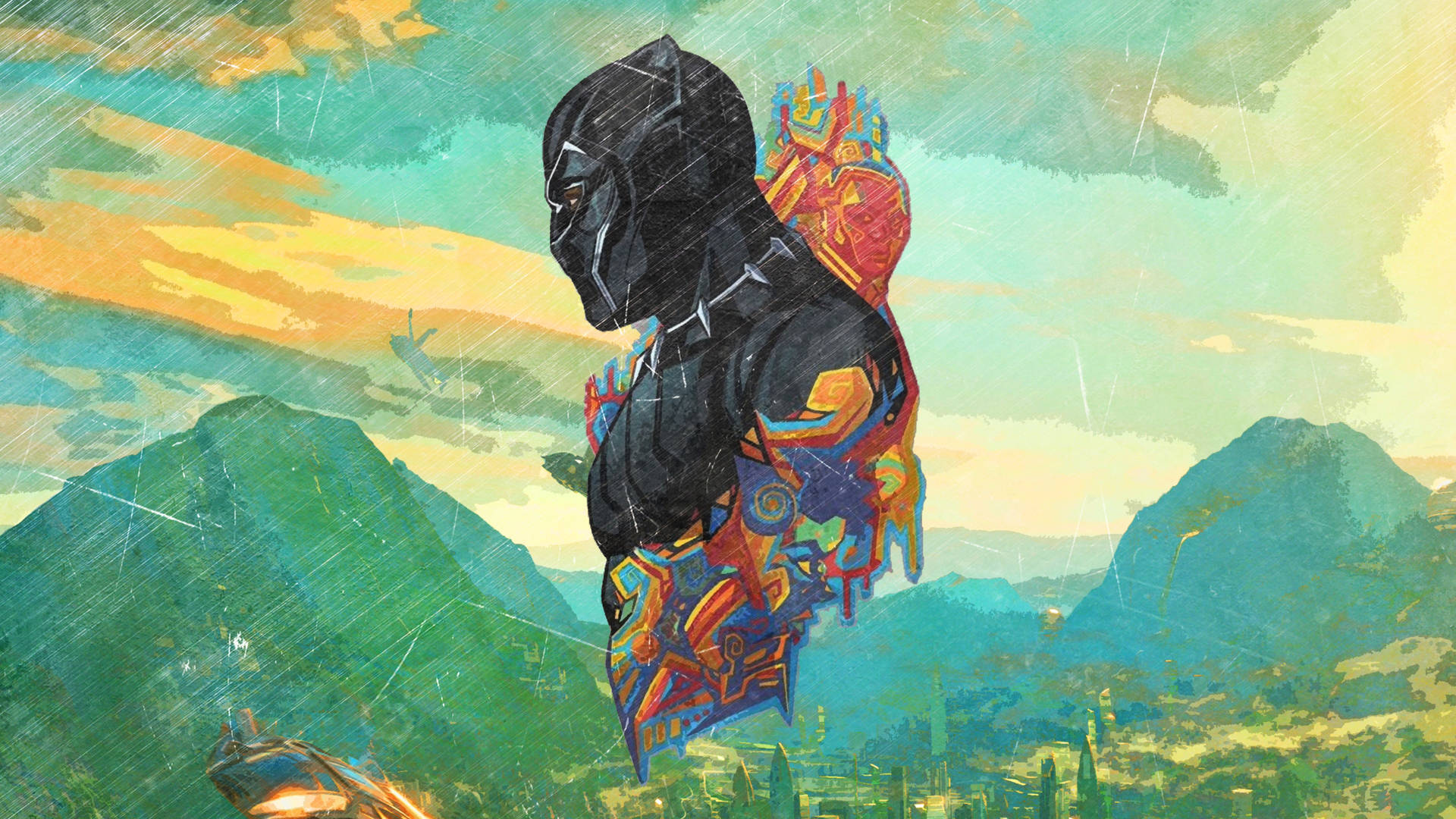 The Black Panther Heroically Standing Amidst Fire Background