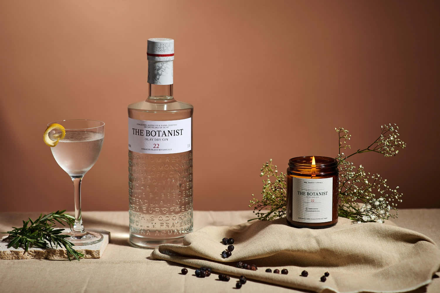 The Botanist Islay Dry Gin Alcoholic Drink And Candle