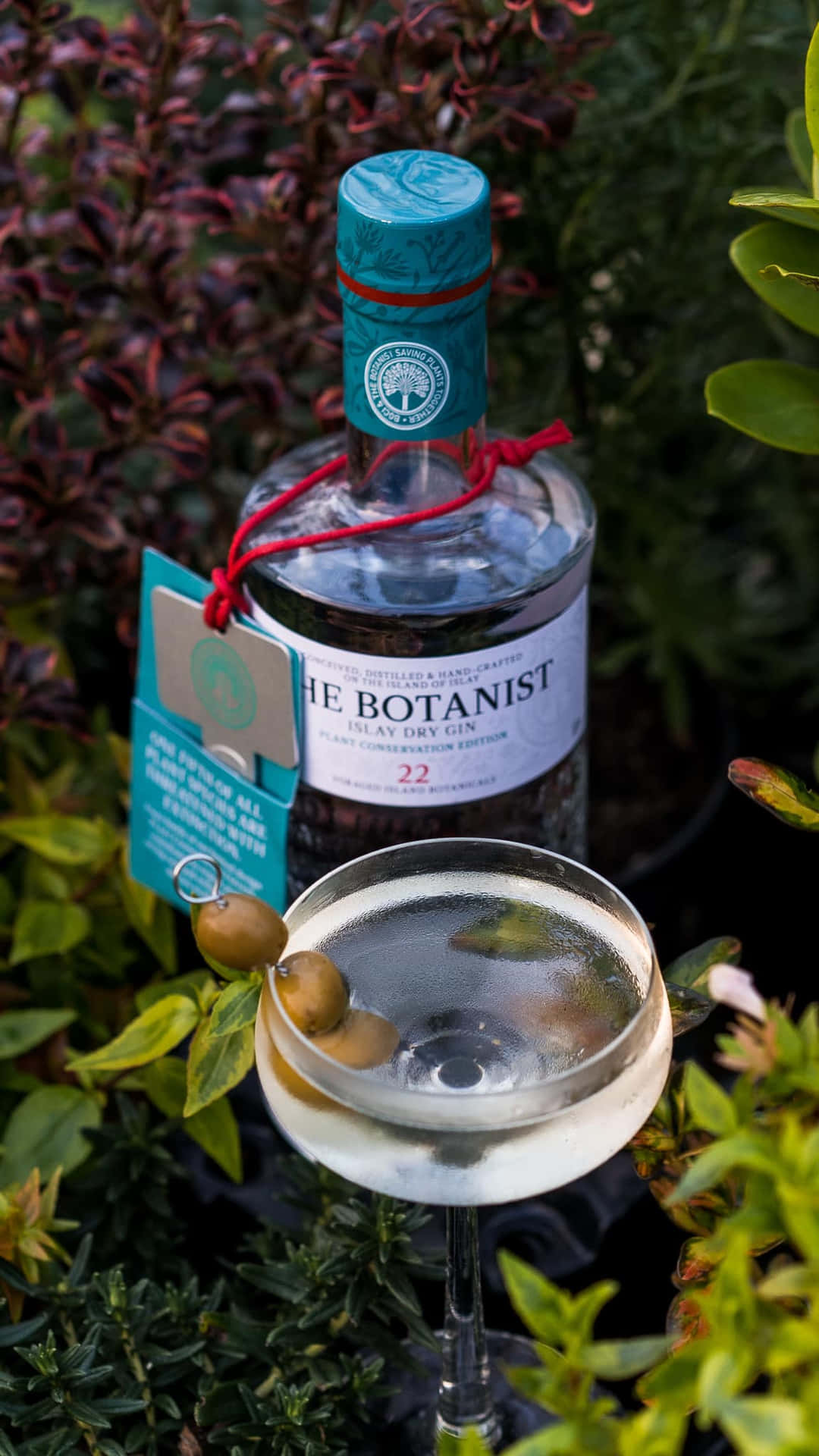 The Botanist Islay Dry Gin Alcoholic Drink With Tag Background