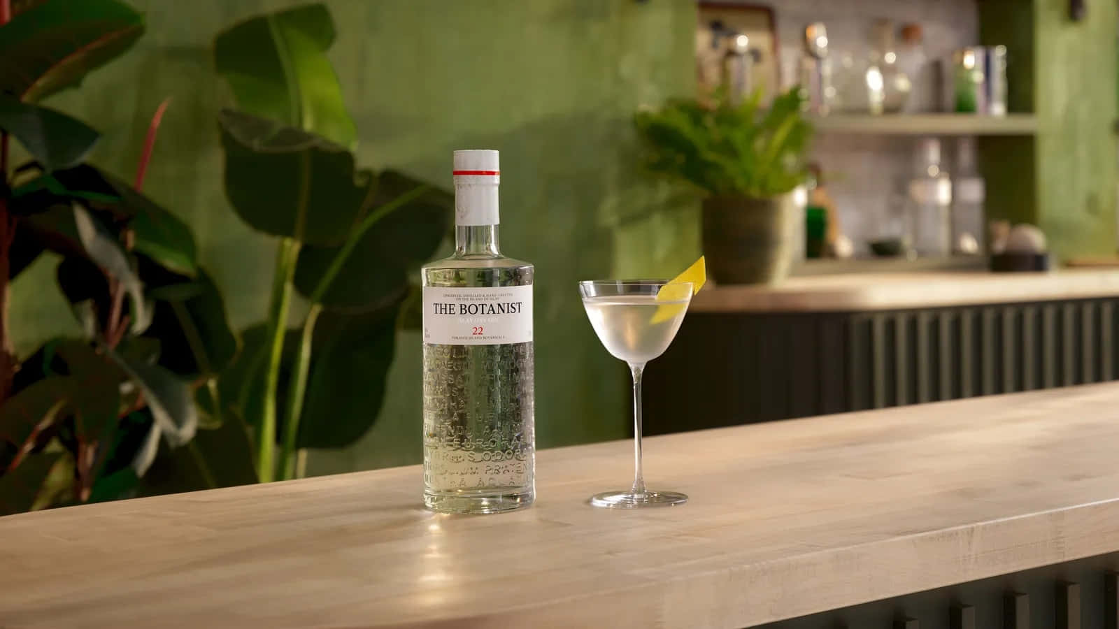 The Botanist Islay Dry Gin Drink With Cocktail On Bar Background