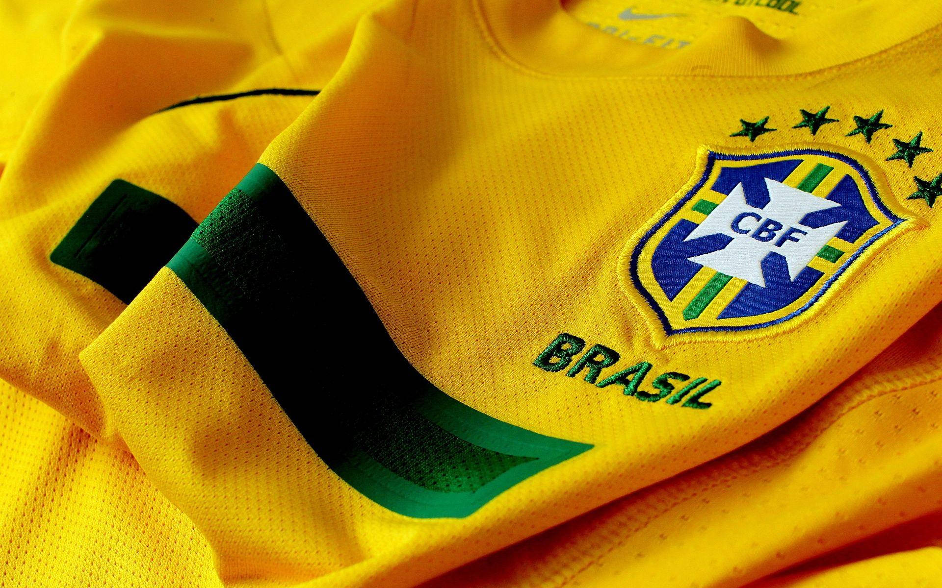 The Brazil National Football Team Donned In Their Iconic Yellow Jerseys. Background