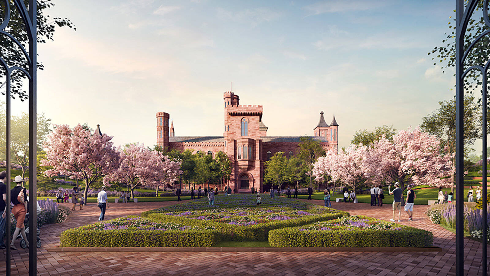 The Breathtaking View Of The Smithsonian Castle During Spring Background