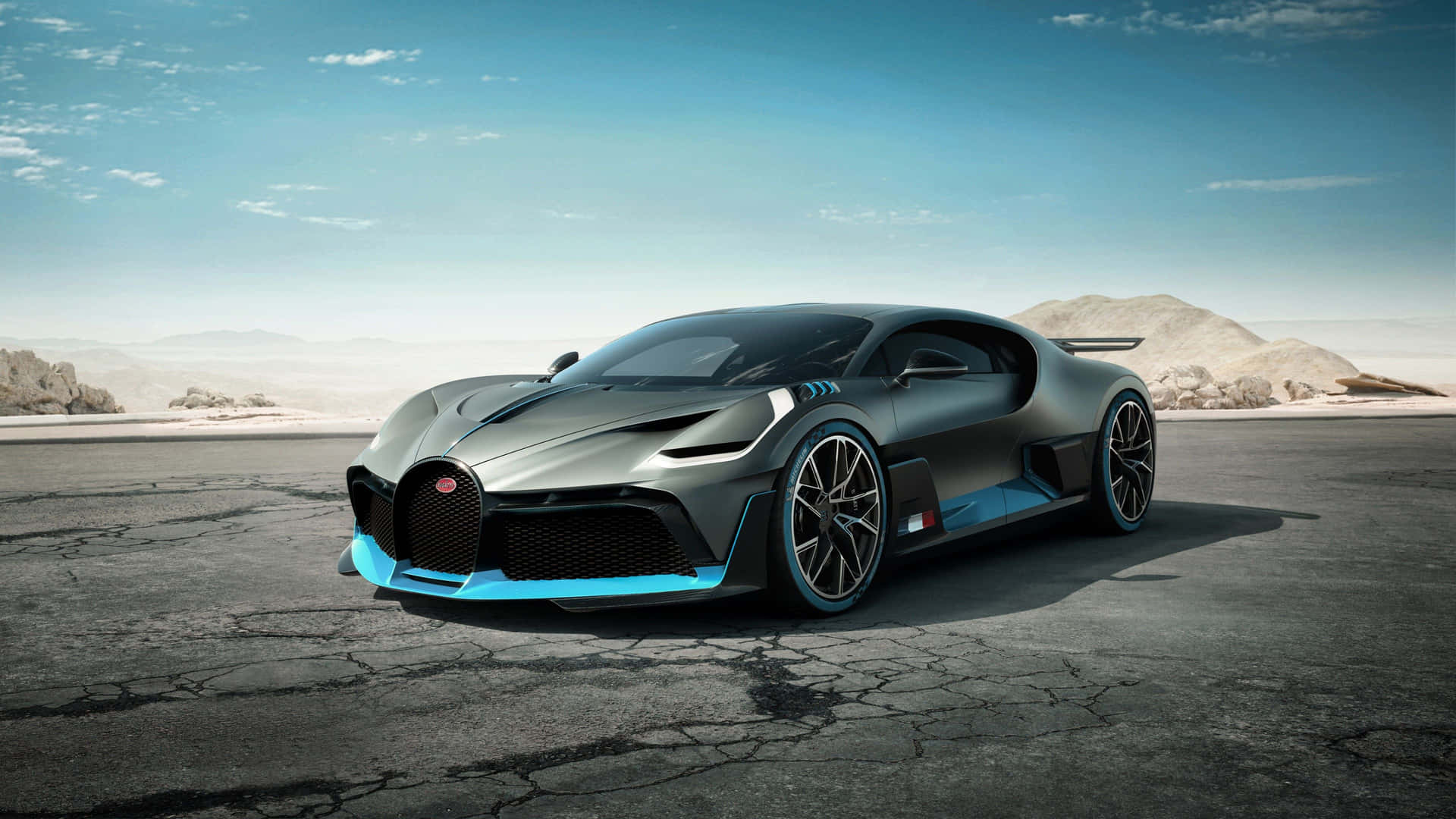 The Bugatti Chiron Concept Is Shown In The Desert Background