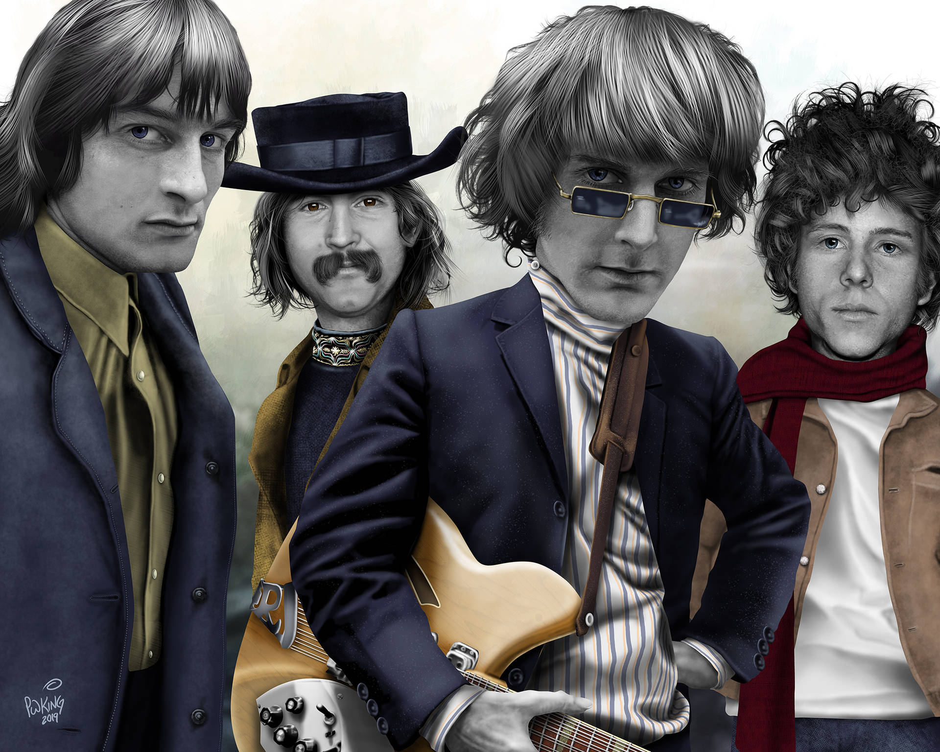 The Byrds Band Caricature Art Background