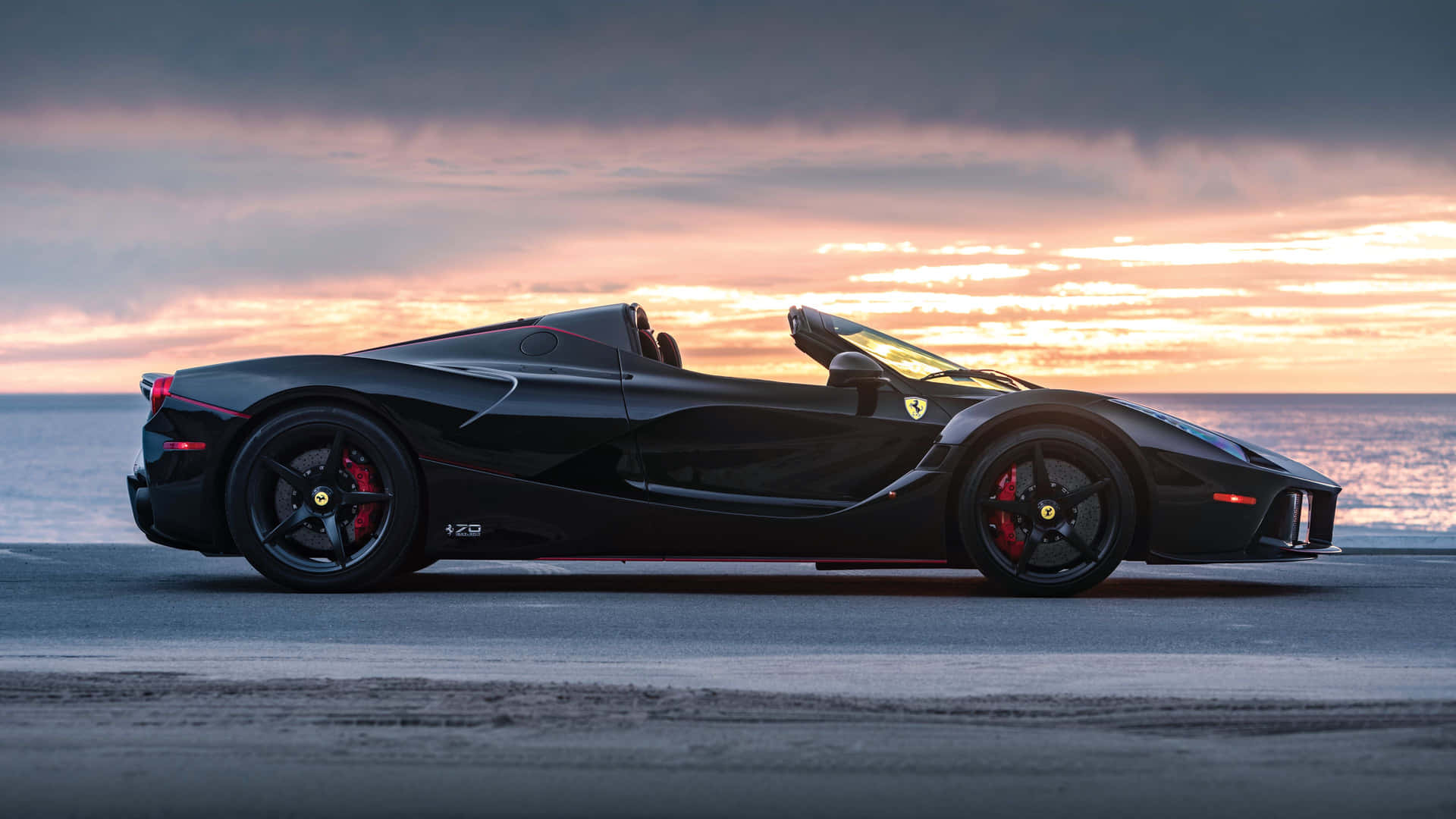 The Classic Ferrari Red Shines In The Sun. Background