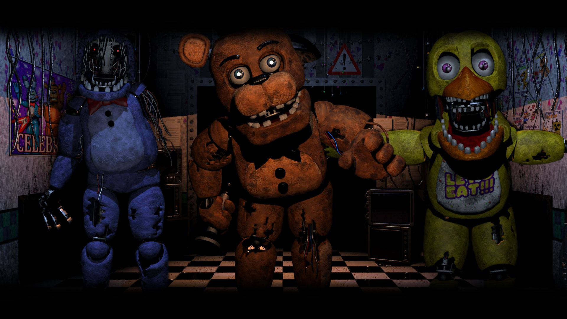 The Classic Freddy, Chica, And Bonnie Lead The Way Background