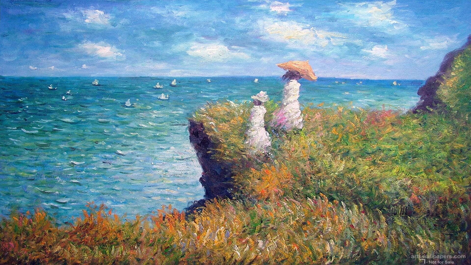 The Cliff Walk At Pourville By Renoir Background