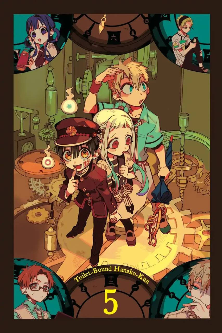 The Cover Of The Fifth Volume Of The Manga, A Clock Background