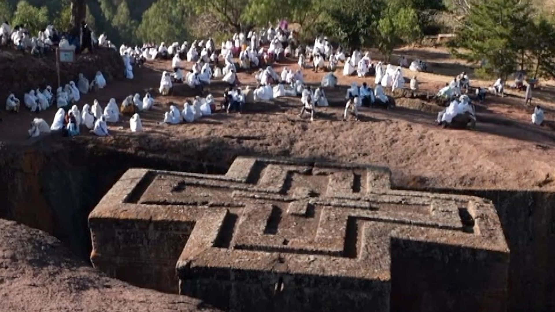 The Cross-shaped Church Of Saint George, Lalibela Background