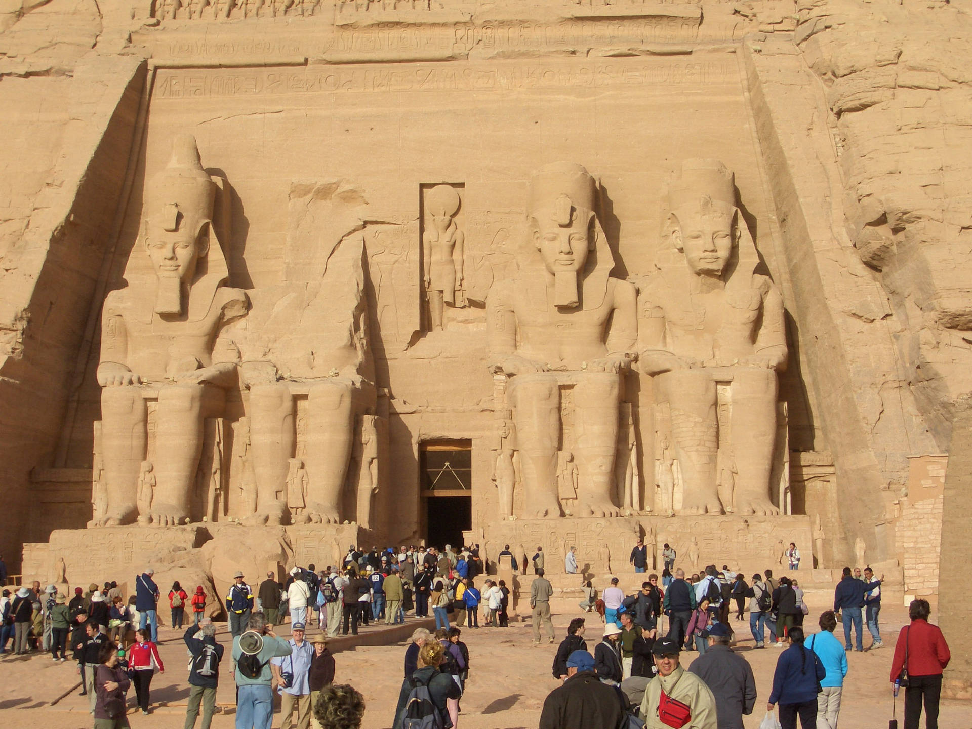 The Crowded Great Temple Of Abu Simbel. Background