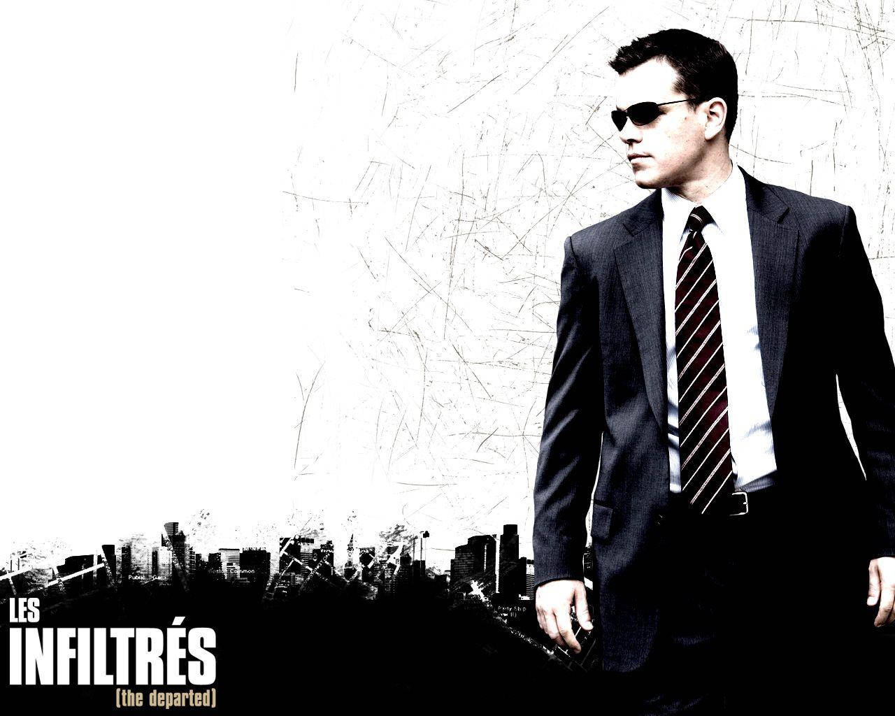 The Departed Black And White Matt Damon Background