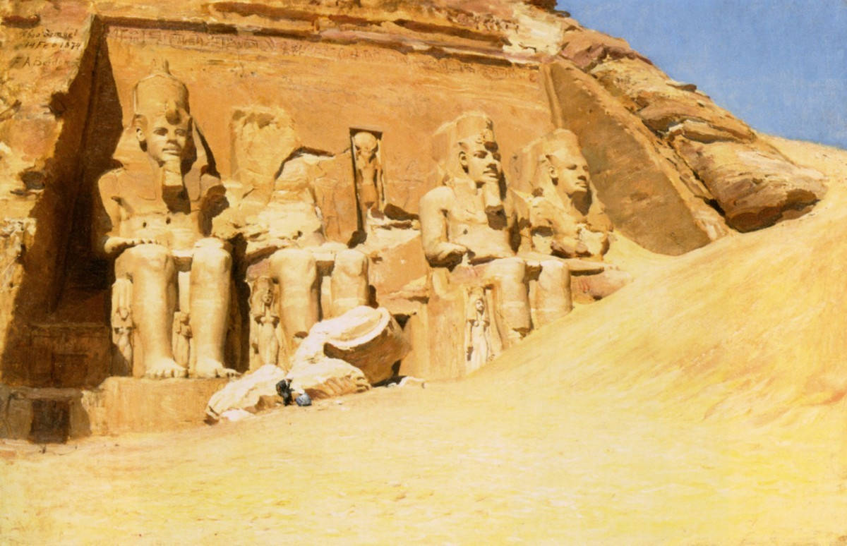 The Destroyed Statues Of Pharaohs In Abu Simbel Background