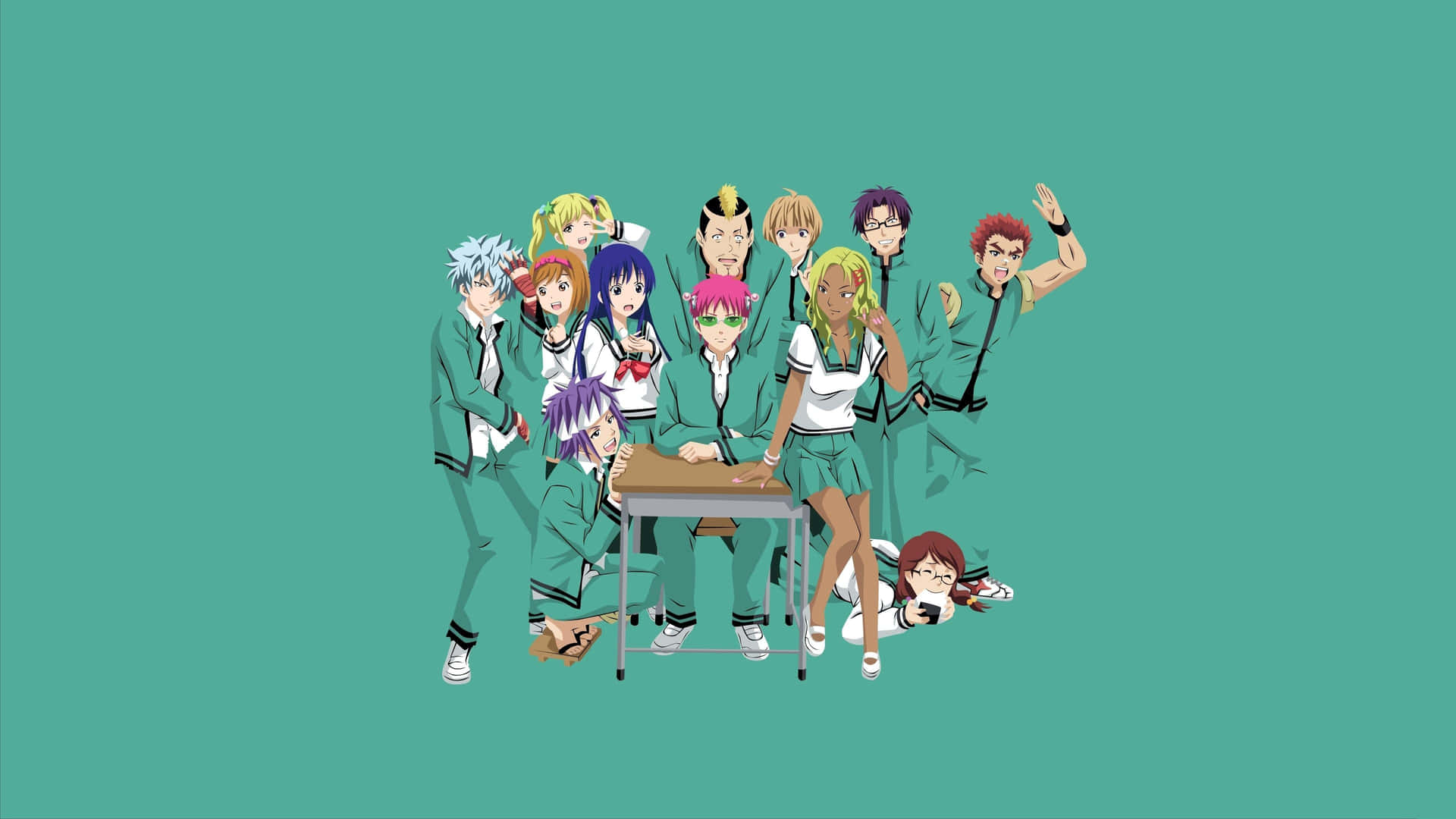 The Disastrous Life Of Saiki K Blue Green Background
