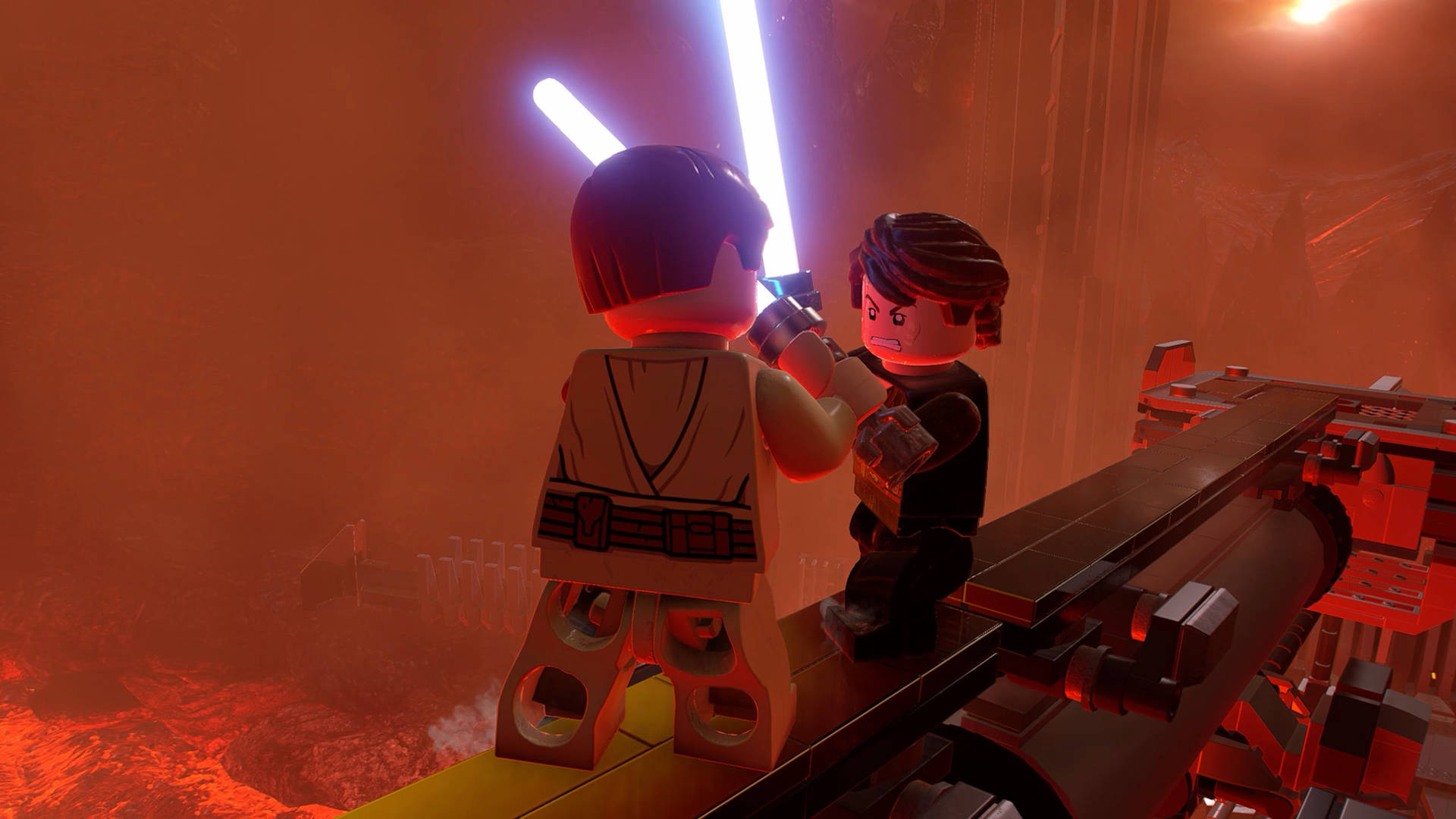 The Duel On Mustafar In Lego Star Wars Background