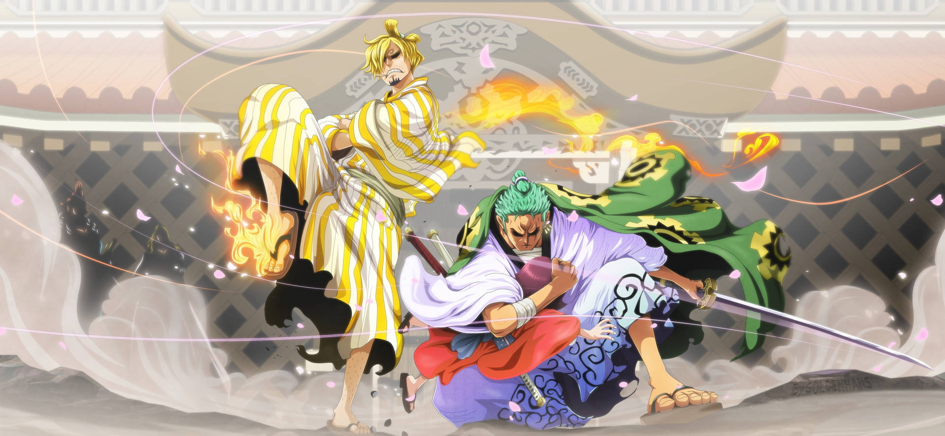 “the Dynamic Duo - Sanji And Zoro In Traditional Kimonos” Background