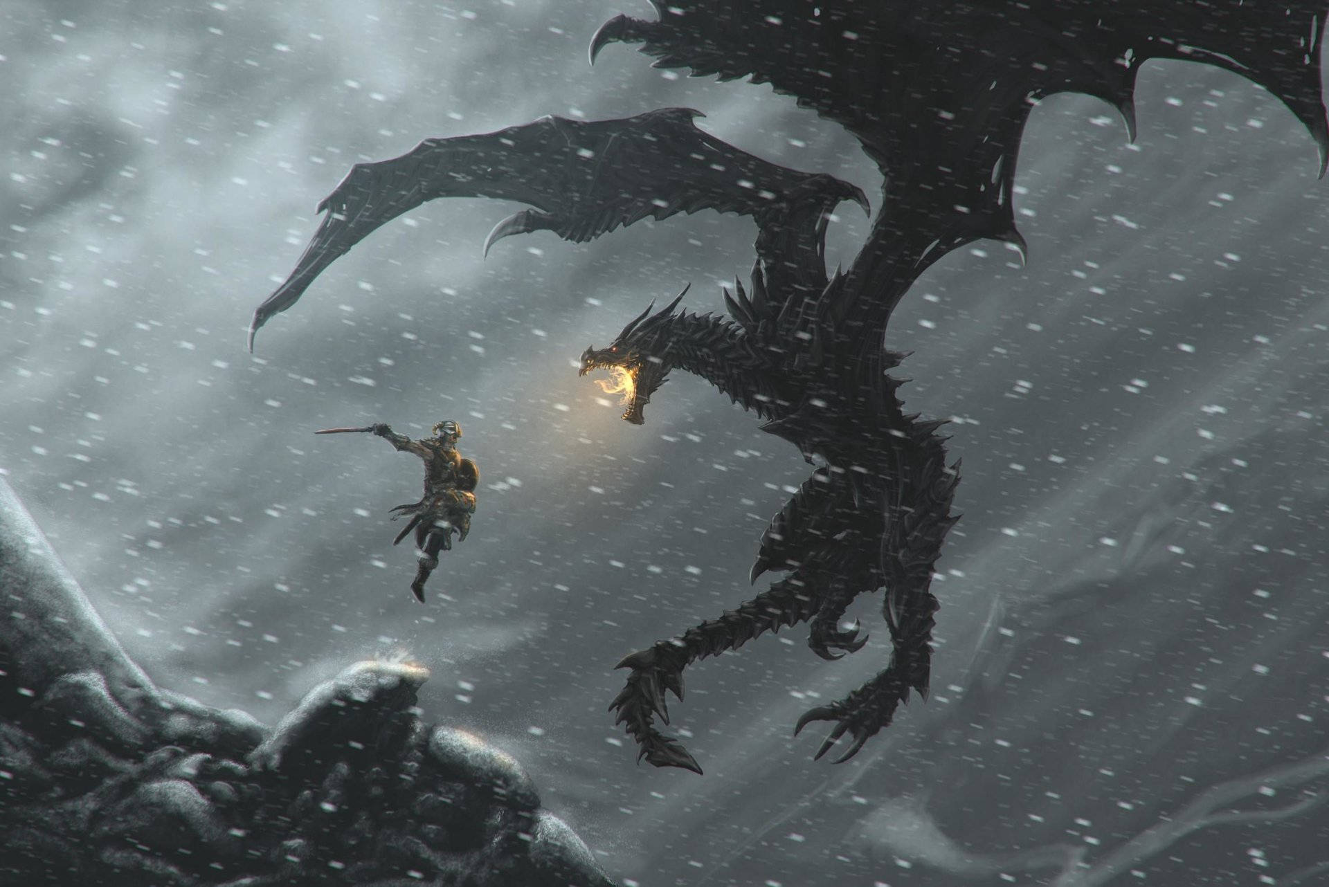 The Elder Scrolls V Skyrim Flying Dragon Background