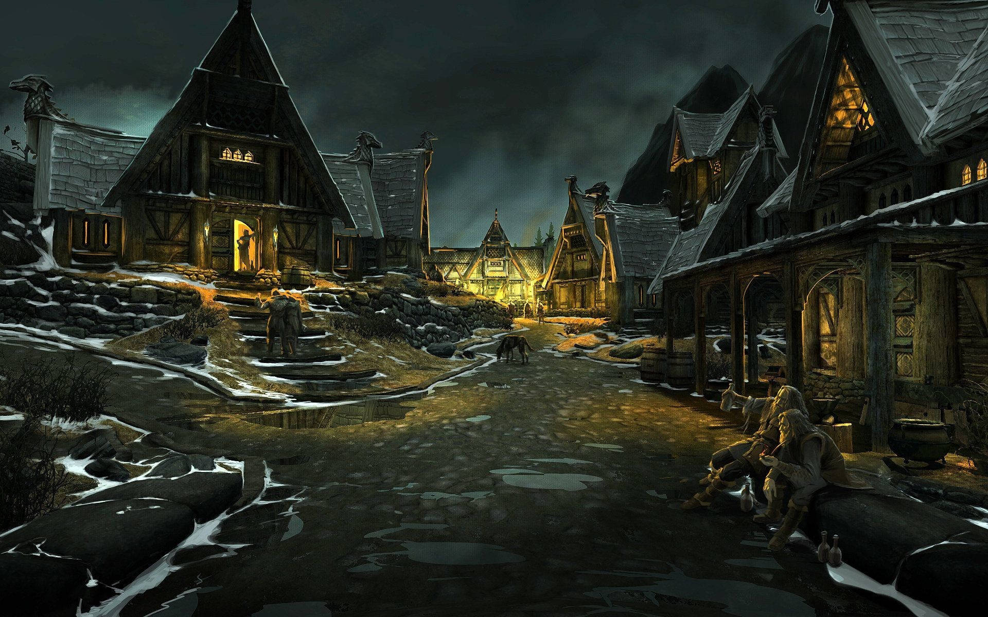 The Elder Scrolls V Skyrim Town Background