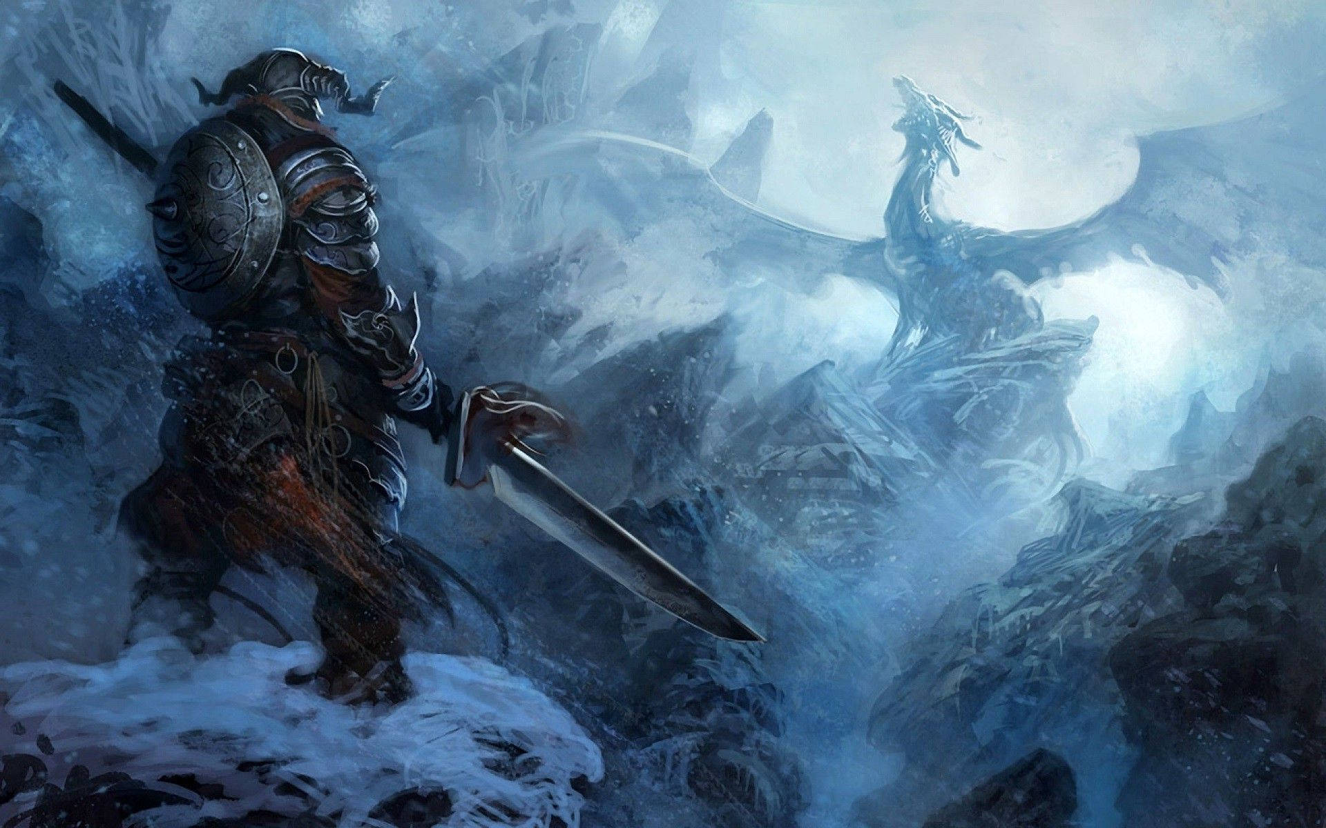 The Elder Scrolls V Skyrim Warrior In The Snow Background