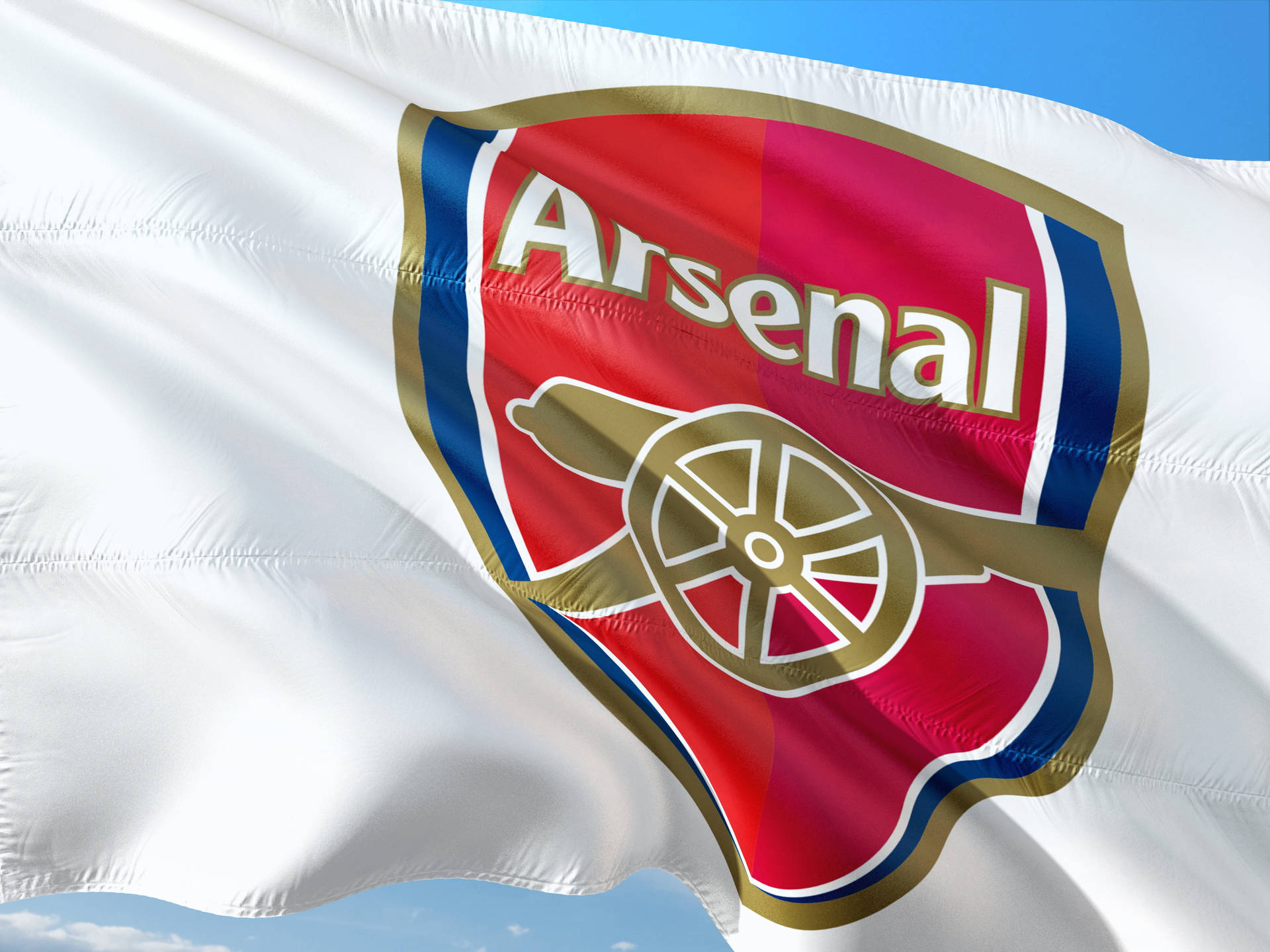 The Emblem Of Pride - The Glorious Arsenal Fc Logo On A White Flag Background