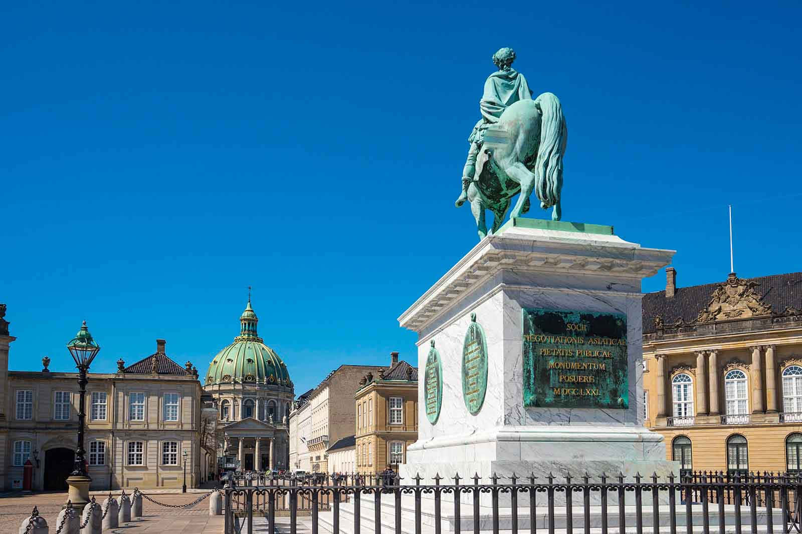 The Equestrian Statue In Amalienborg Palace Background