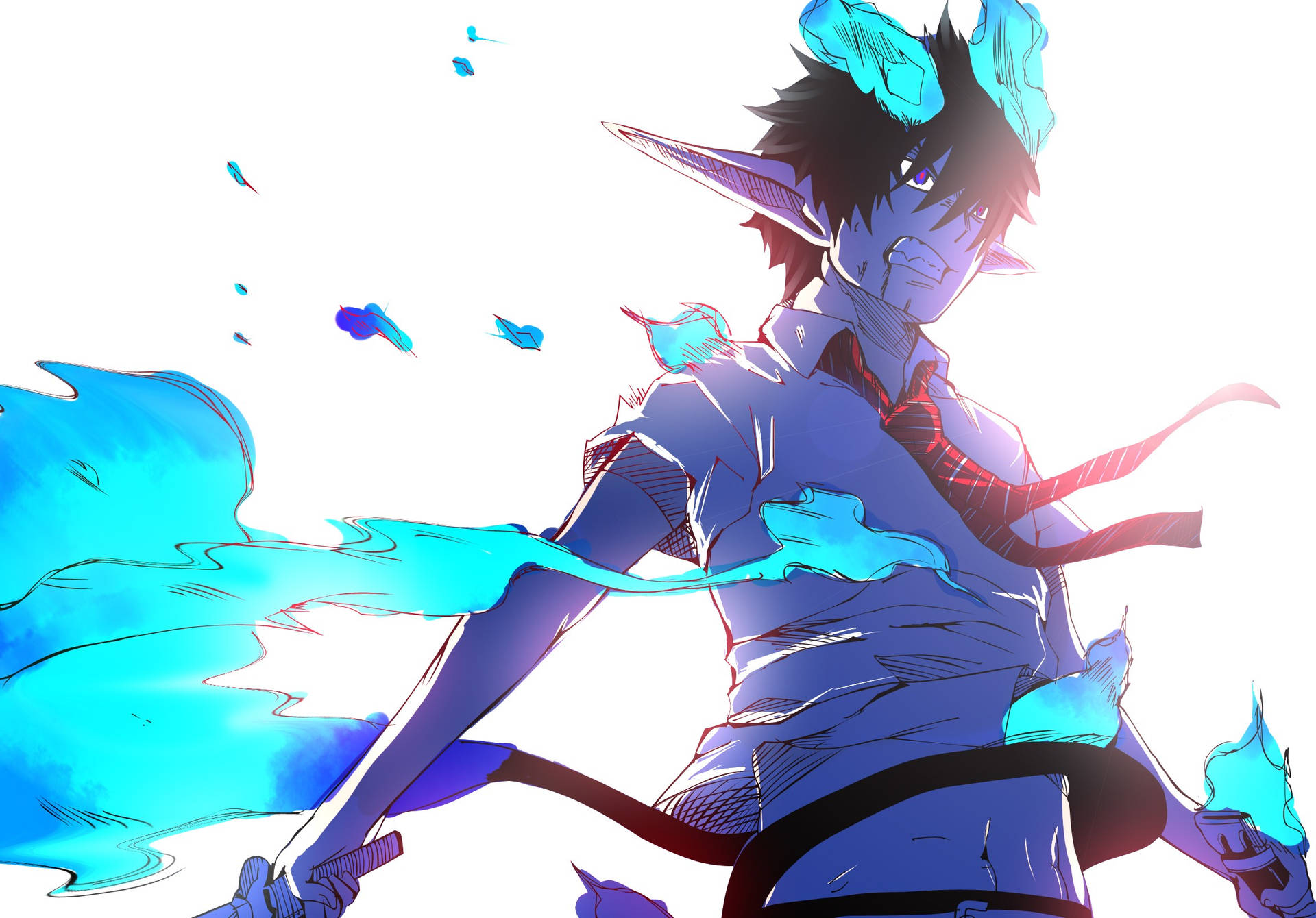 The Exorcist Rin Okumura Summersaults Into Demonic Action Background