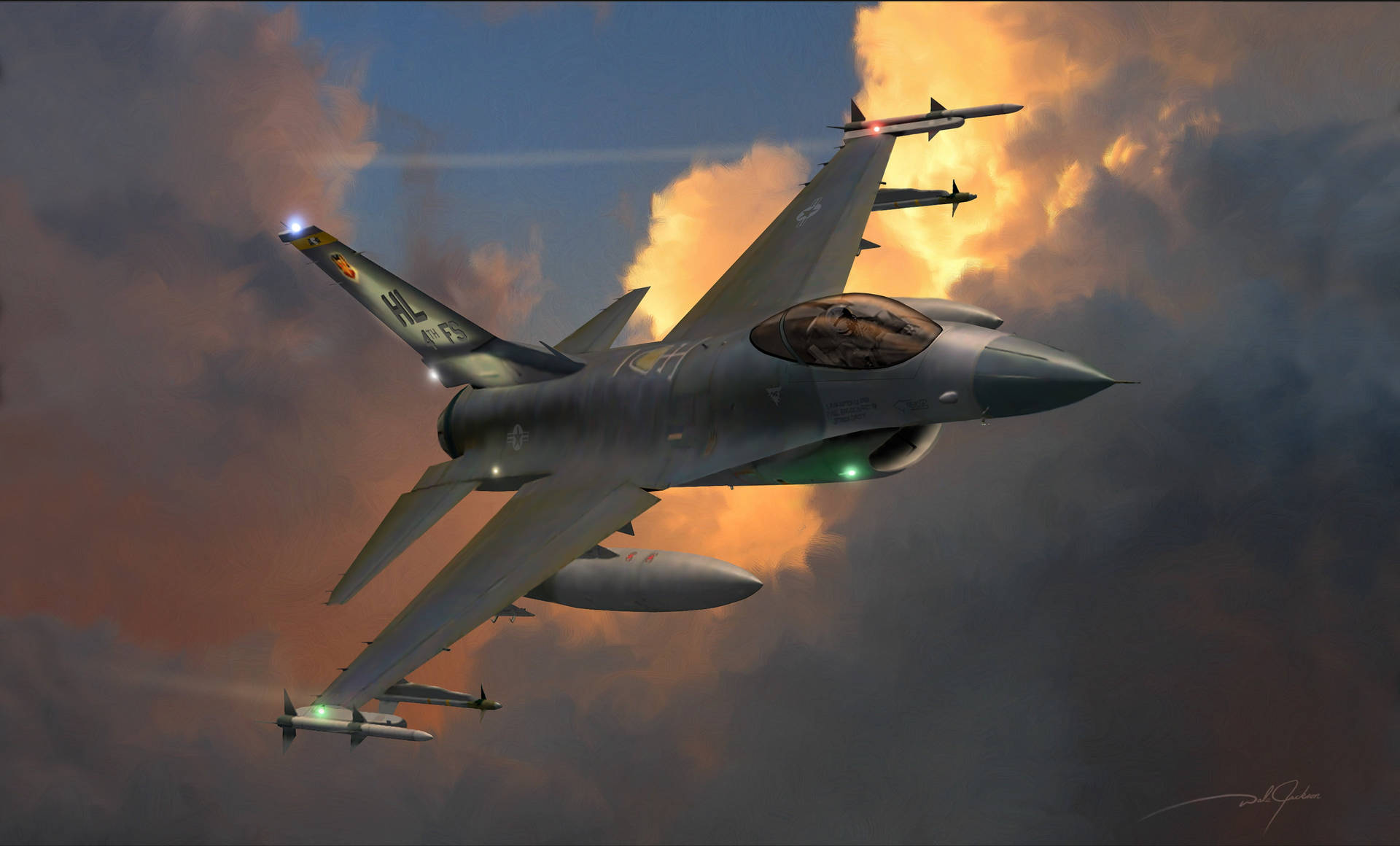 The F-16 Jet Fighter Clouds Background