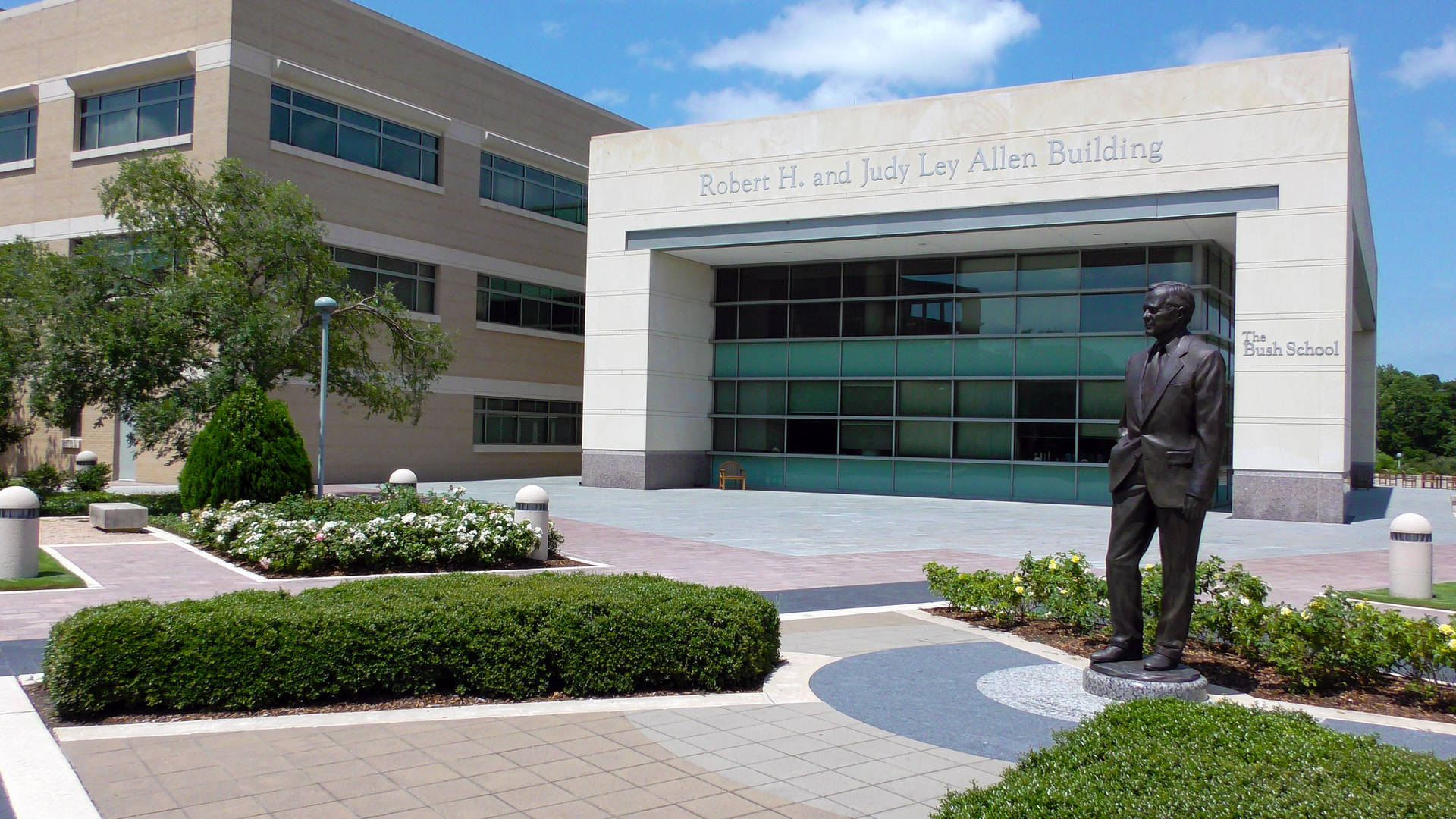 The Facade Of The Bush School At Texas A&m University Background