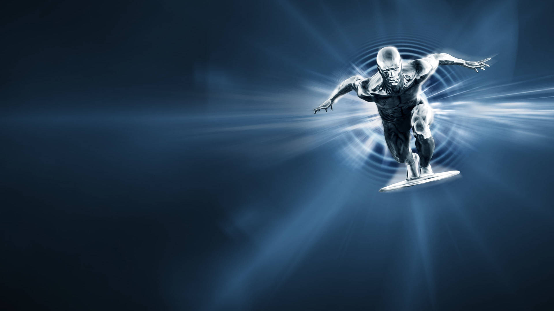 The Fantastic Four With Silver Surfer In Epic Battle Pose Background