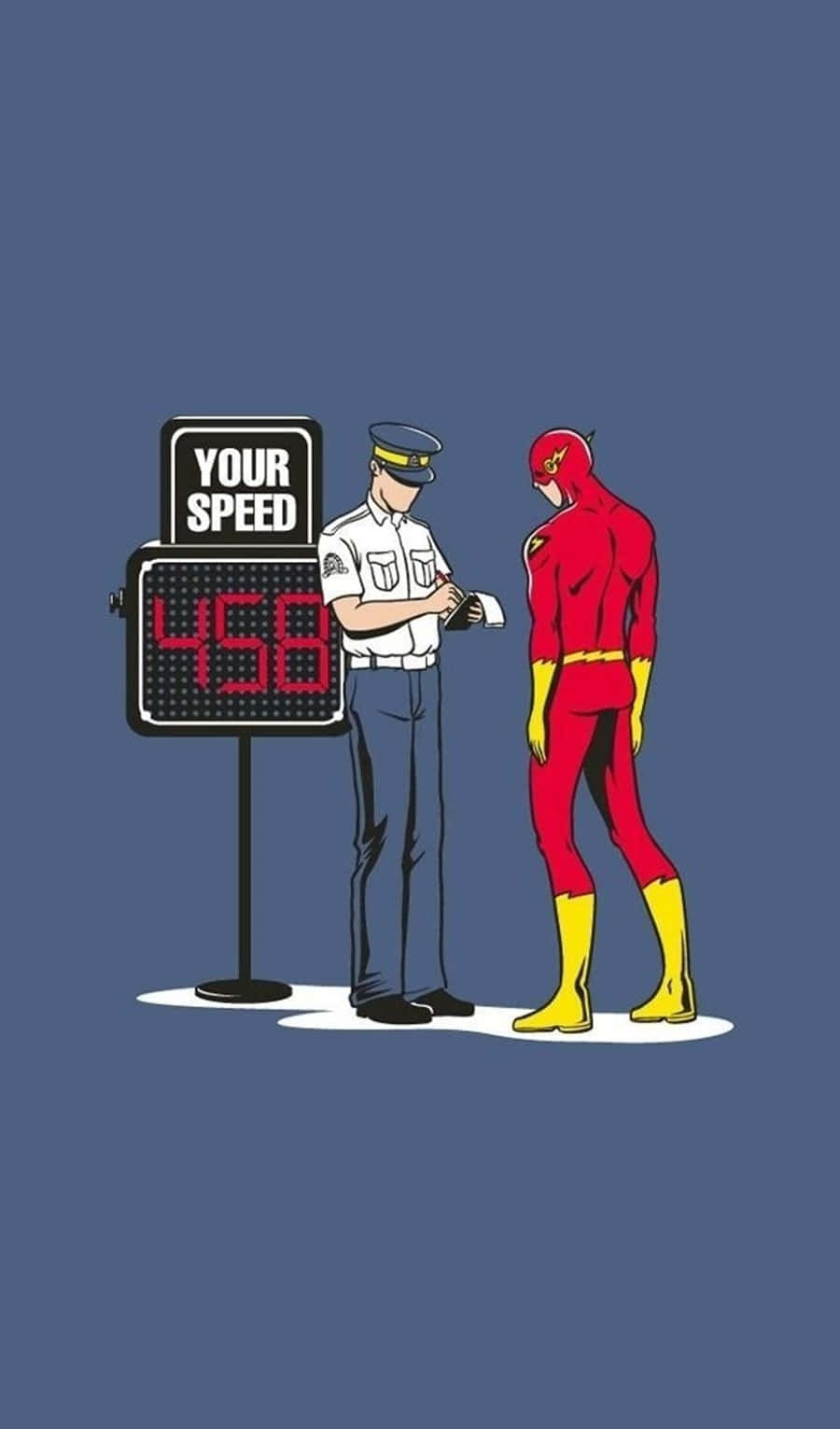The Flash And A Police Officer Standing Next To A Sign