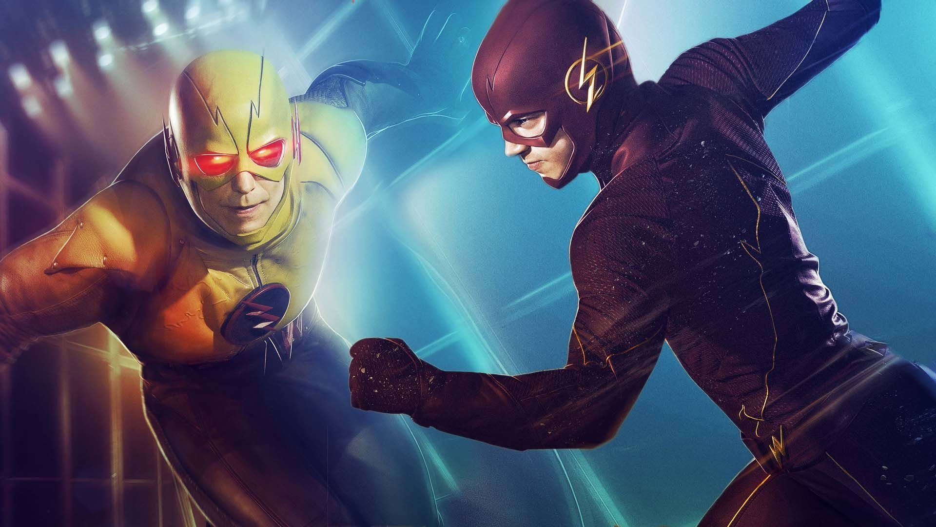 The Flash And Reverse Flash In A Tense Standoff Background