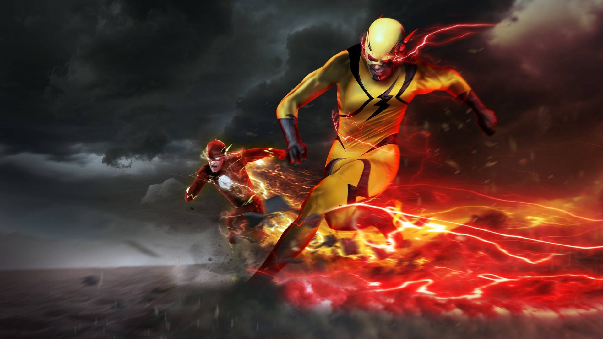 The Flash Movie Reverse Flash Digital Artwork Background