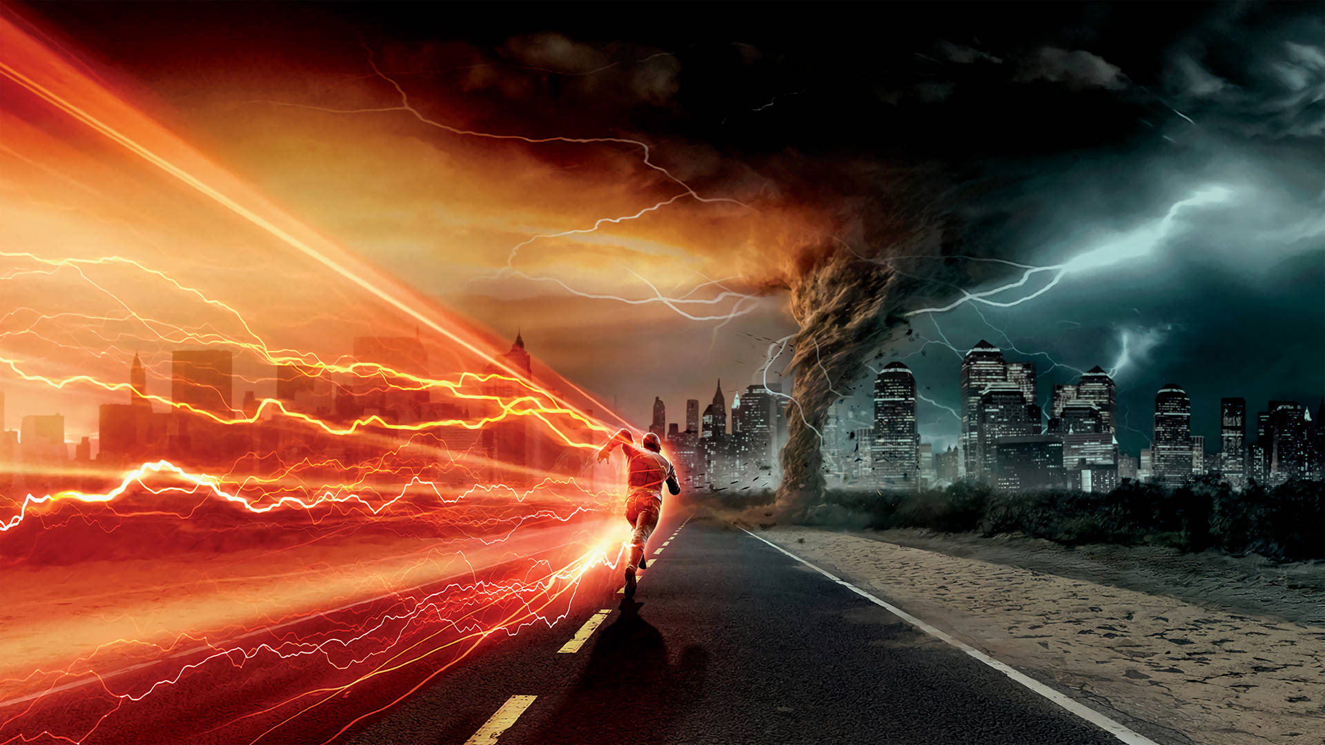 The Flash Running In Road Background